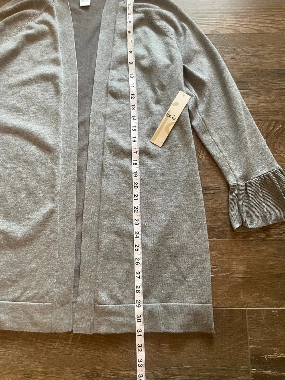 Isela Light Gray Open-Front Cardigan with Ruffle Cuffs Size Small - Picture 6 of 8